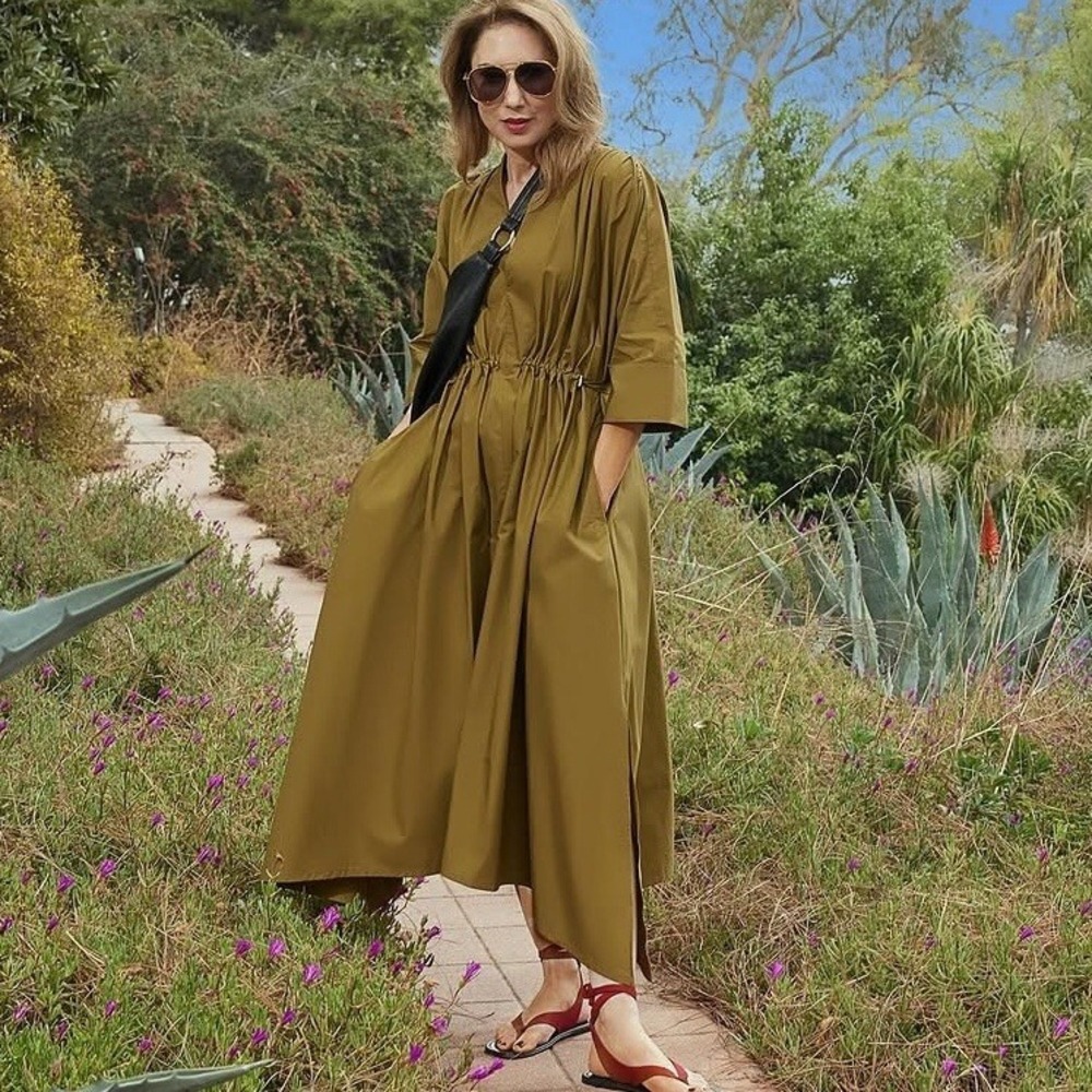 Carla Rockmore Everyday Everywhere Shirt Dress Sz XL Moss Green Eclectic XXL 1X